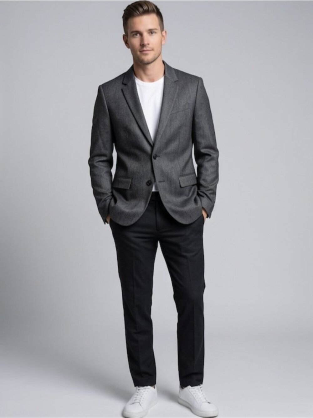 GUESS Los Angeles Men's Charcoal Grey Two-Button Blazer Jacket - Size XS